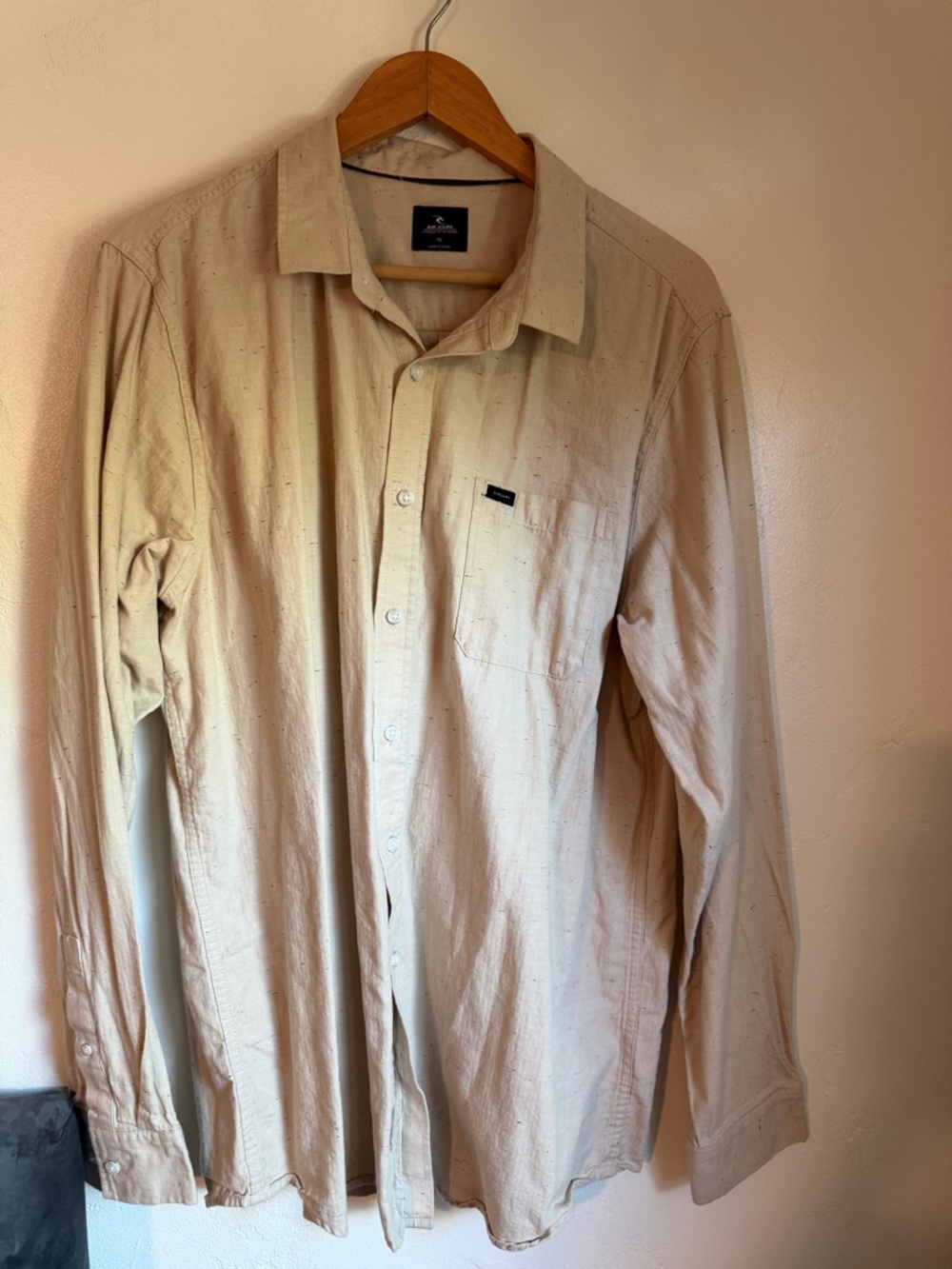 Rip Curl Beige Button-Up Shirt with Black Logo Patch